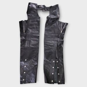 X Element Black Leather Motorcycle Chaps Pants Zip Snap Button Lined Size 36